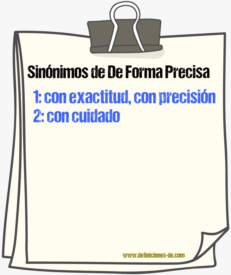 Sinónimos de de forma precisa