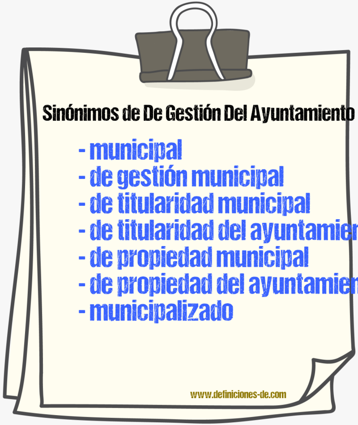 Sinónimos de de gestión del ayuntamiento