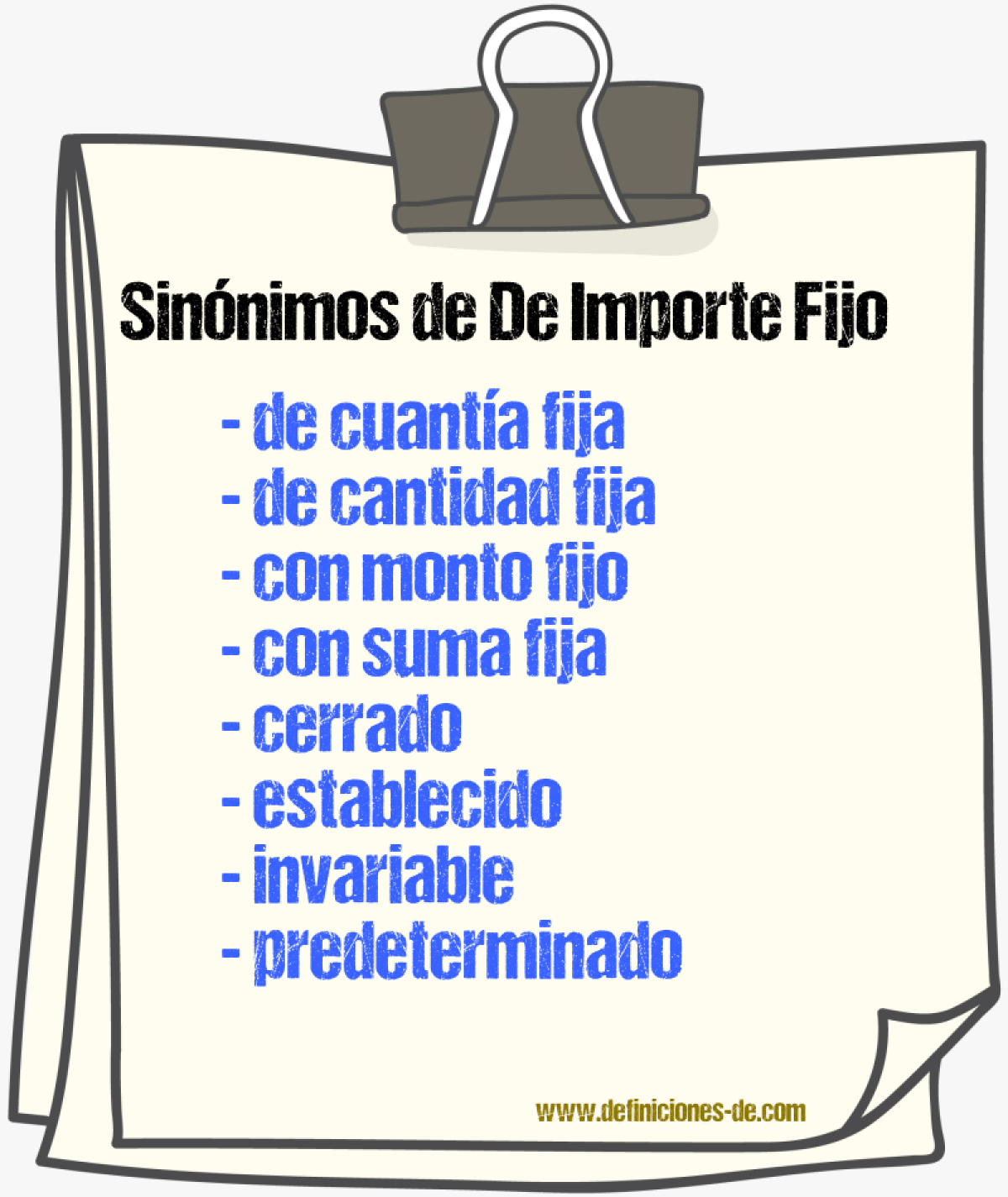 Sinónimos de de importe fijo