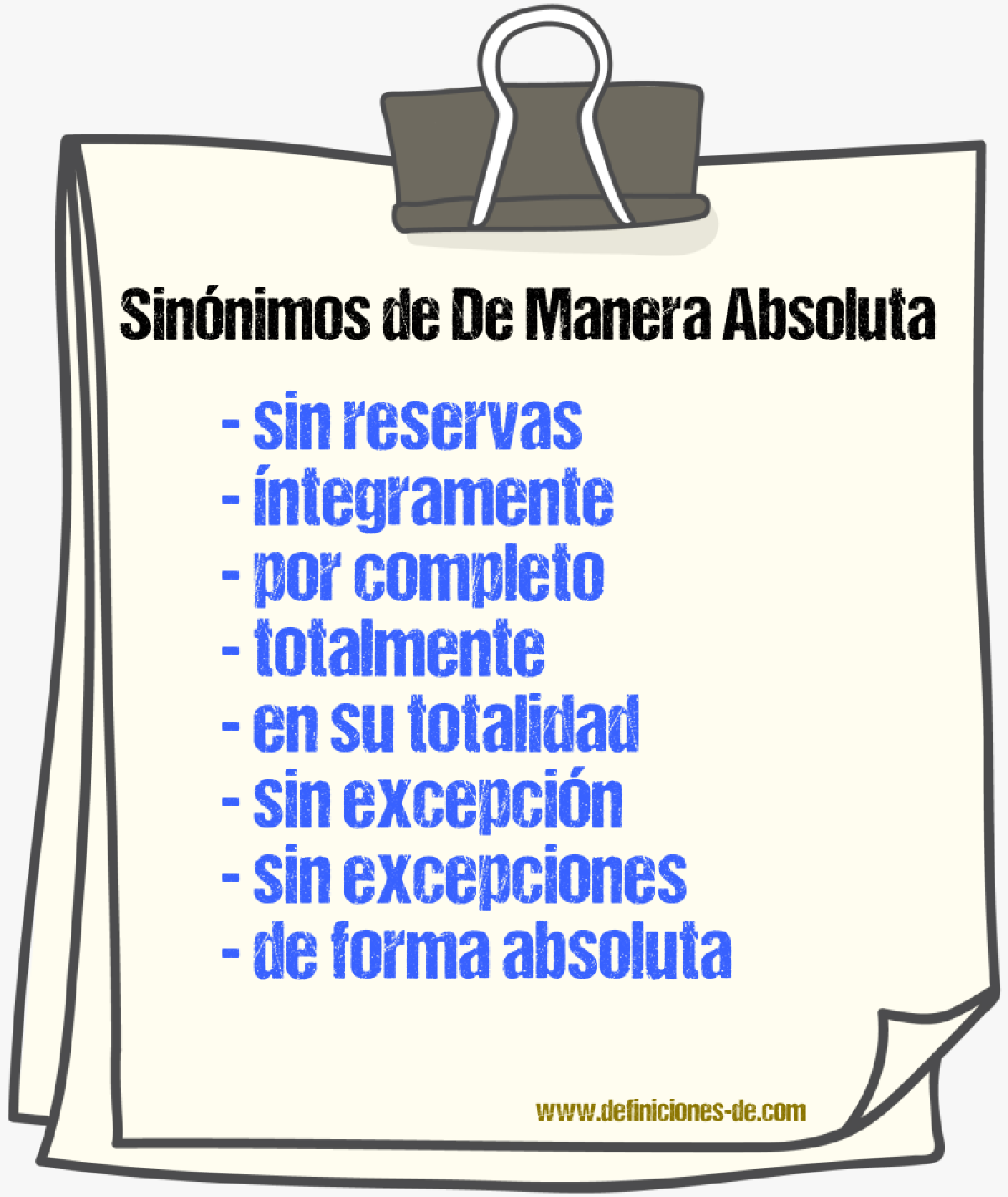 Sinónimos de de manera absoluta