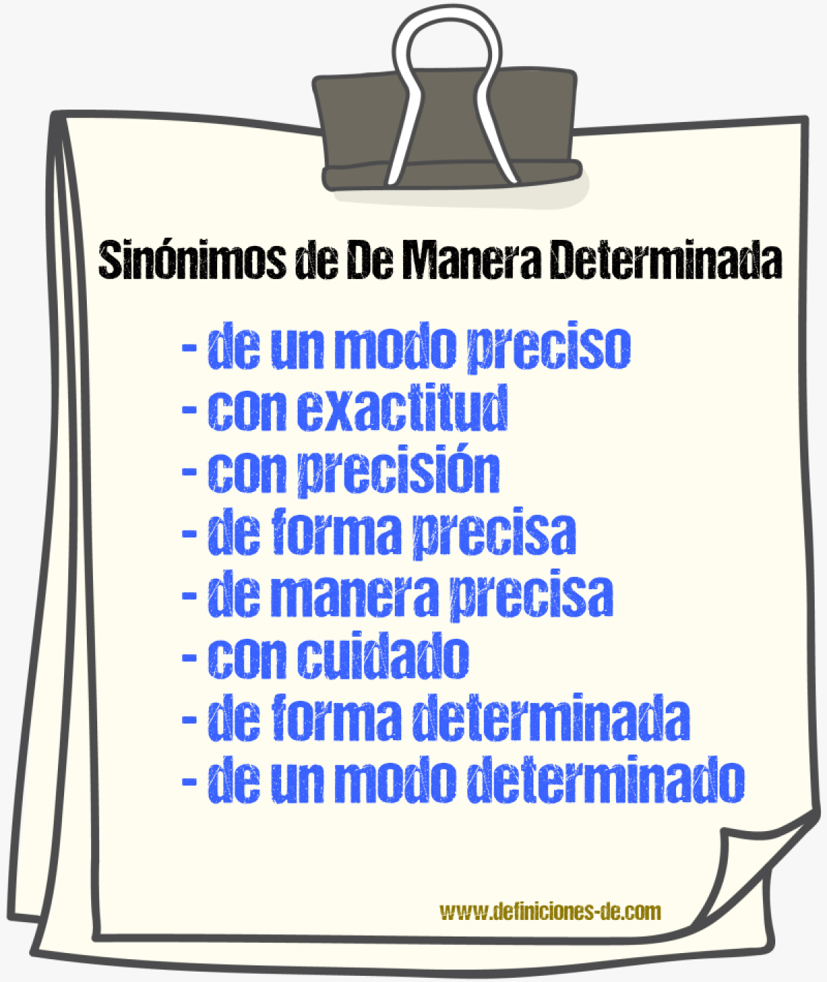 Sinónimos de de manera determinada