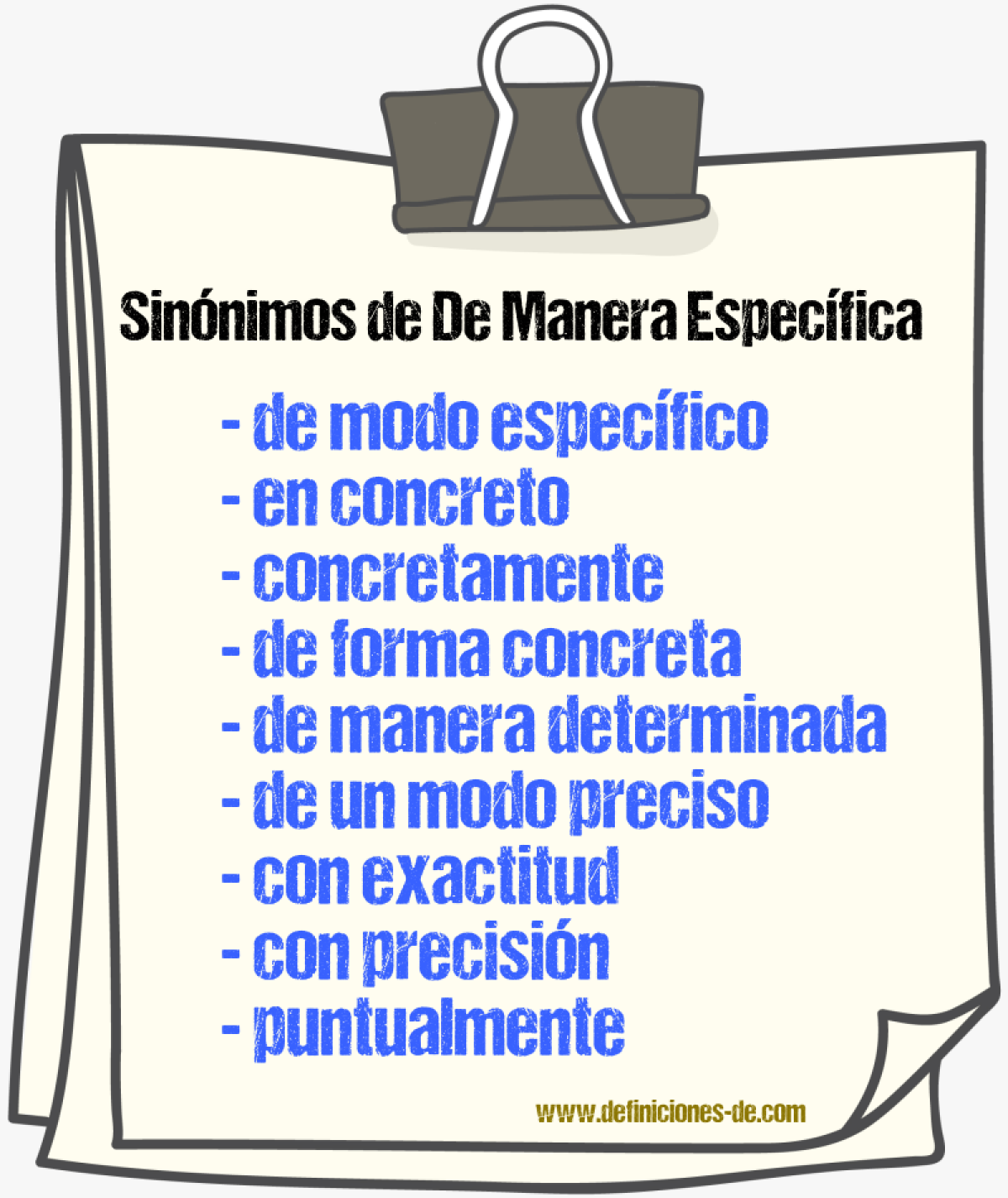 Sinónimos de de manera específica