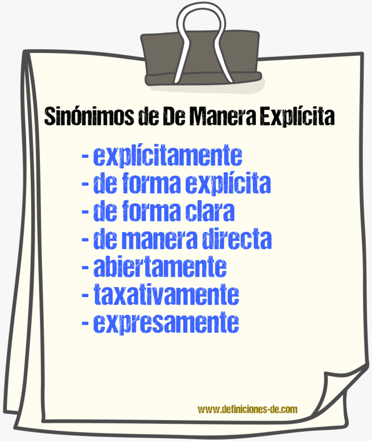 Sinónimos de de manera explícita