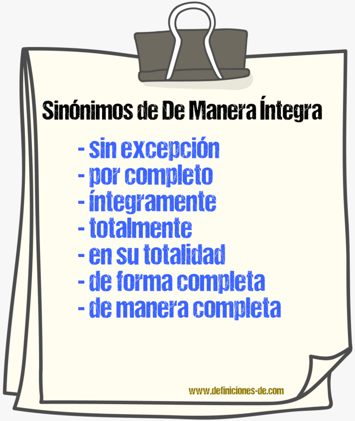 Sinónimos de de manera íntegra