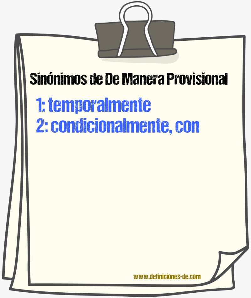 Sinónimos de de manera provisional