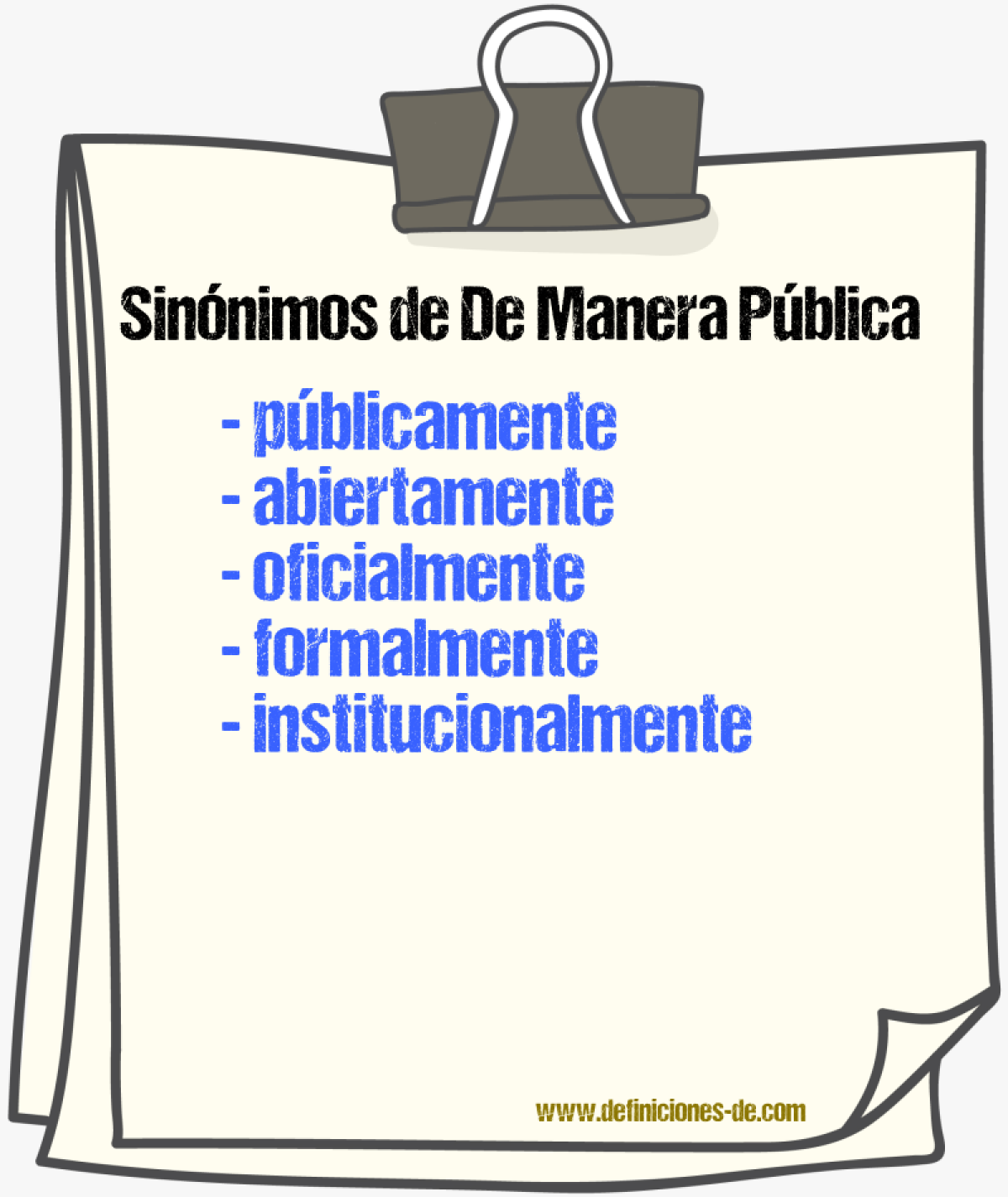 Sinónimos de de manera pública