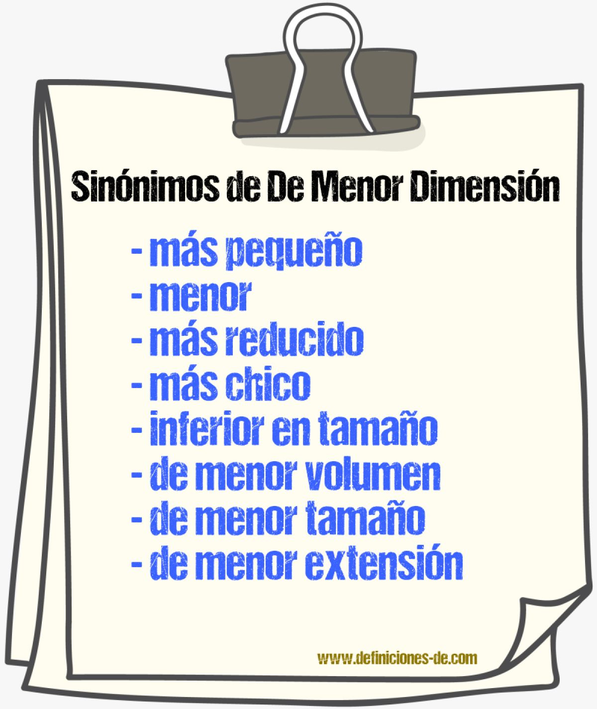 Sinónimos de de menor dimensión