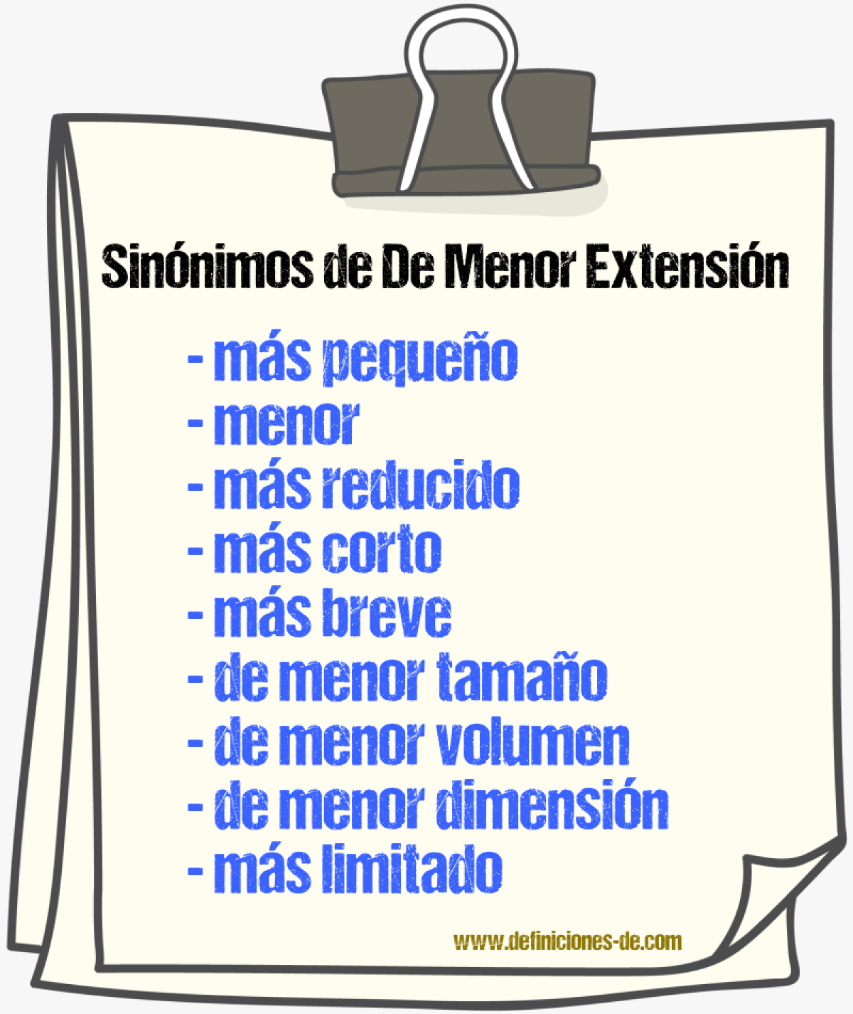 Sinónimos de de menor extensión