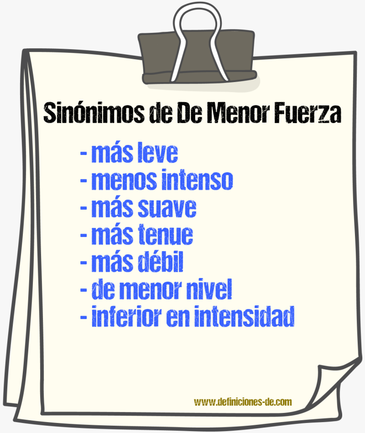 Sinónimos de de menor fuerza