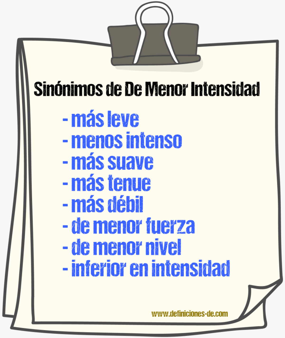 Sinónimos de de menor intensidad