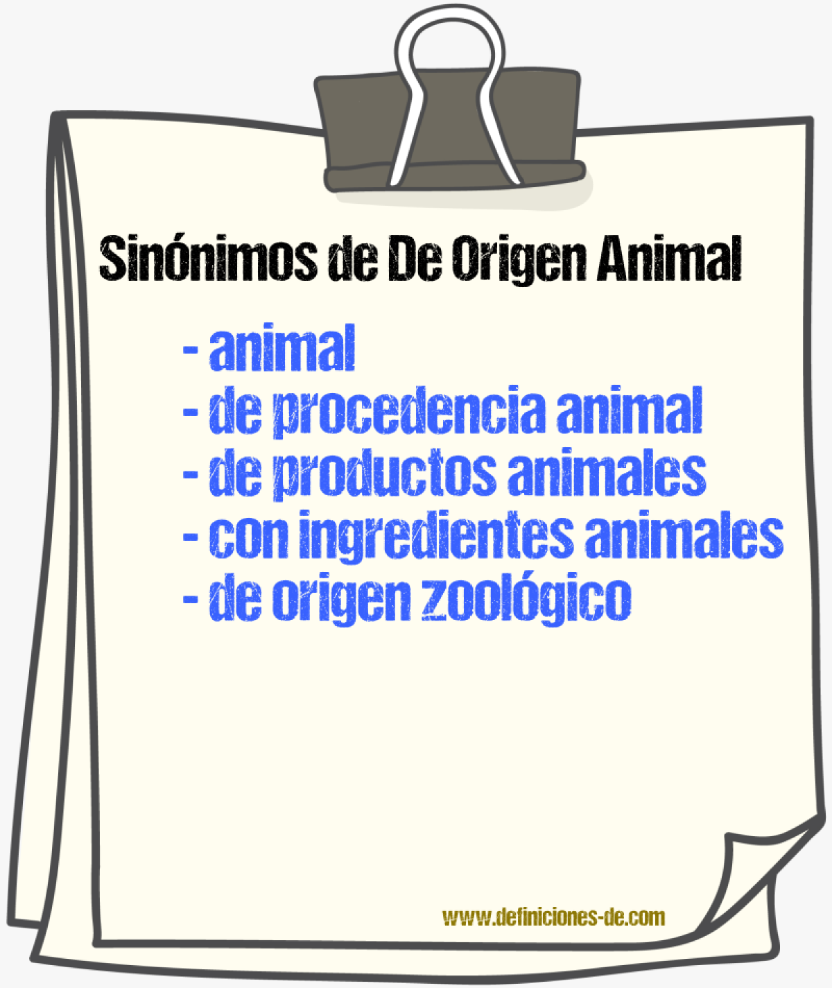 Sinónimos de de origen animal