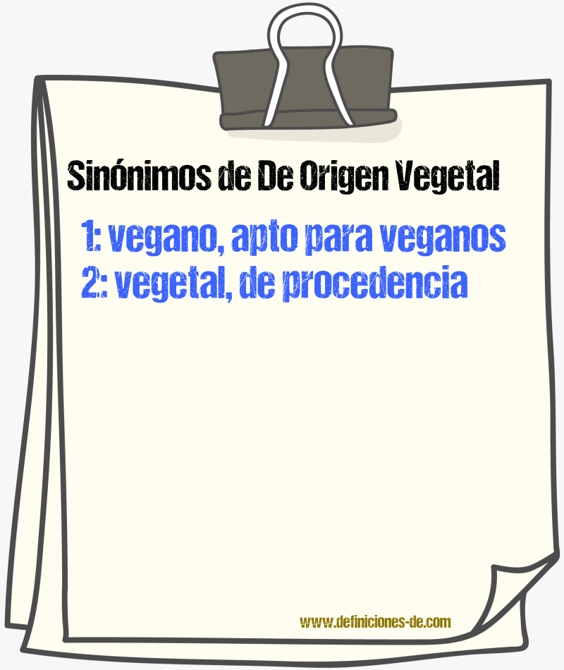Sinónimos de de origen vegetal