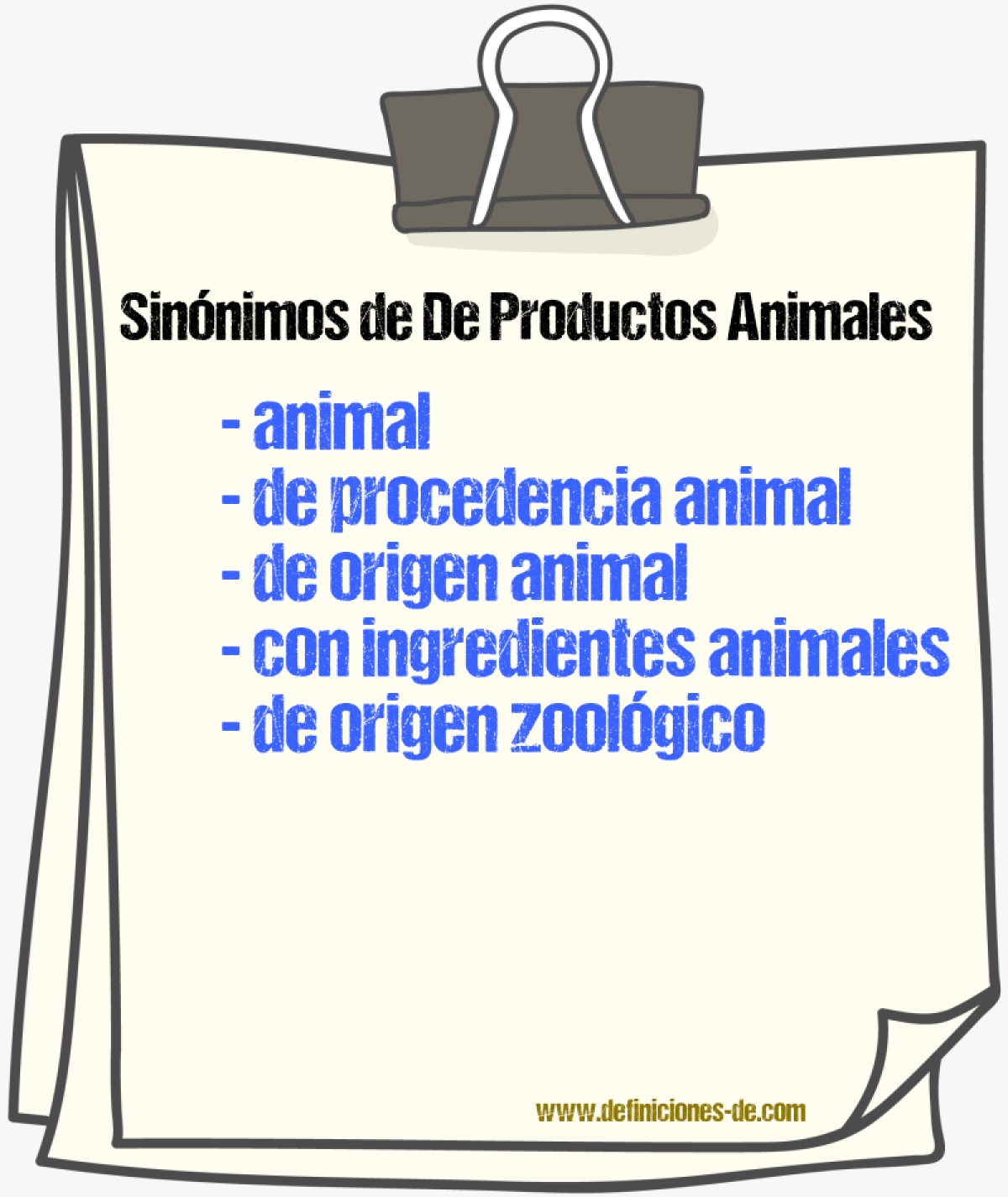 Sinónimos de de productos animales