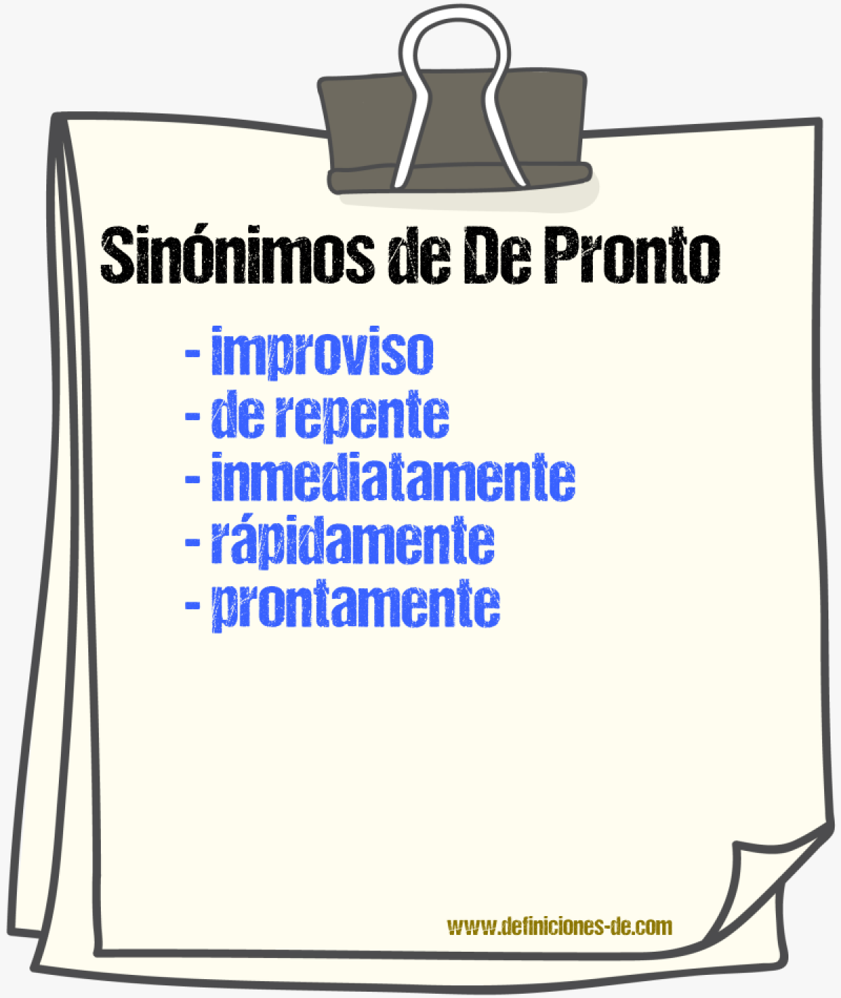 Sinnimos de de pronto