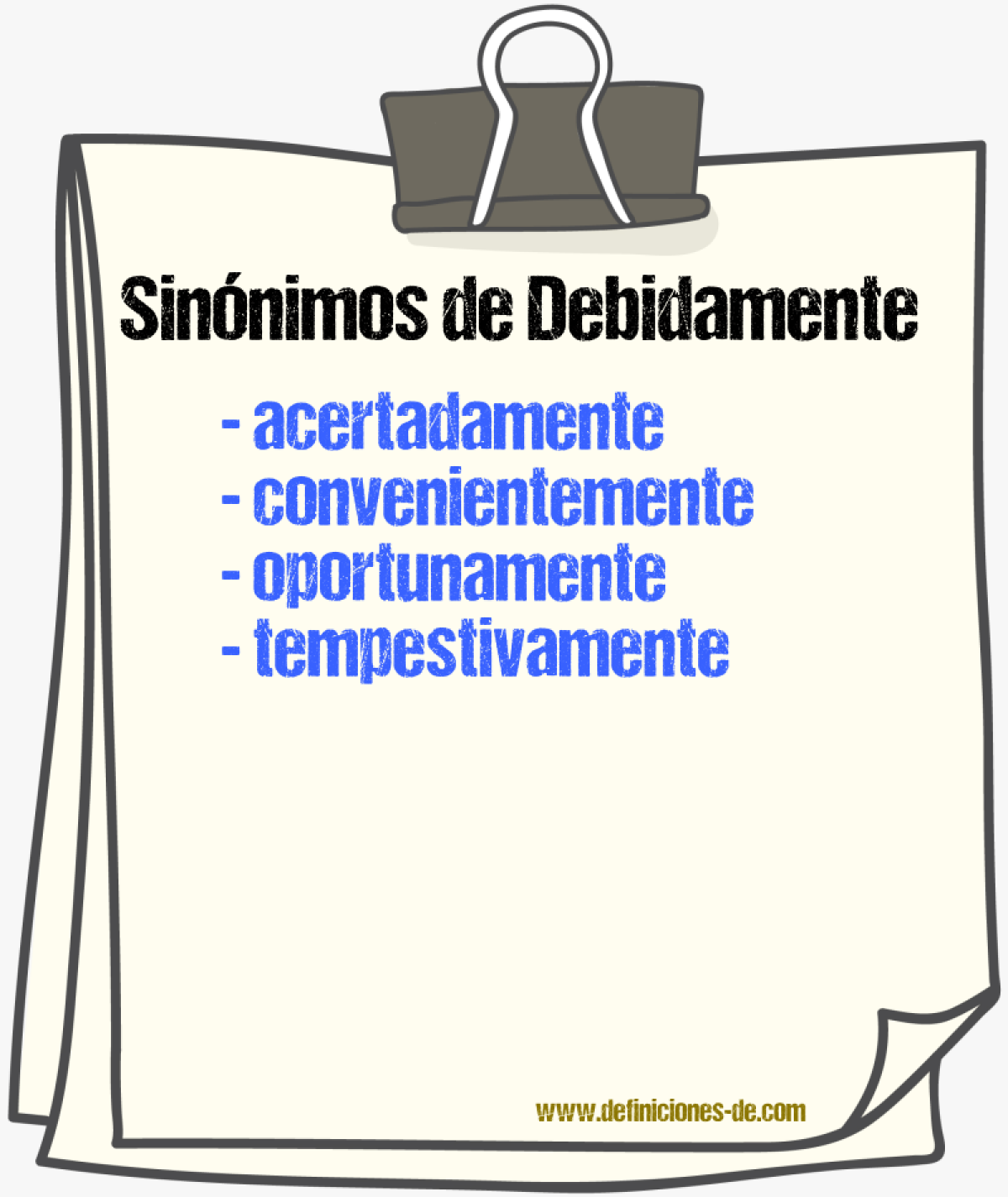 Sinnimos de debidamente