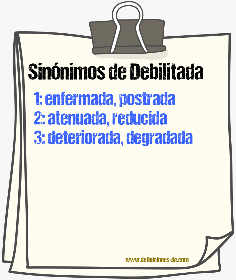 Sinónimos de debilitada