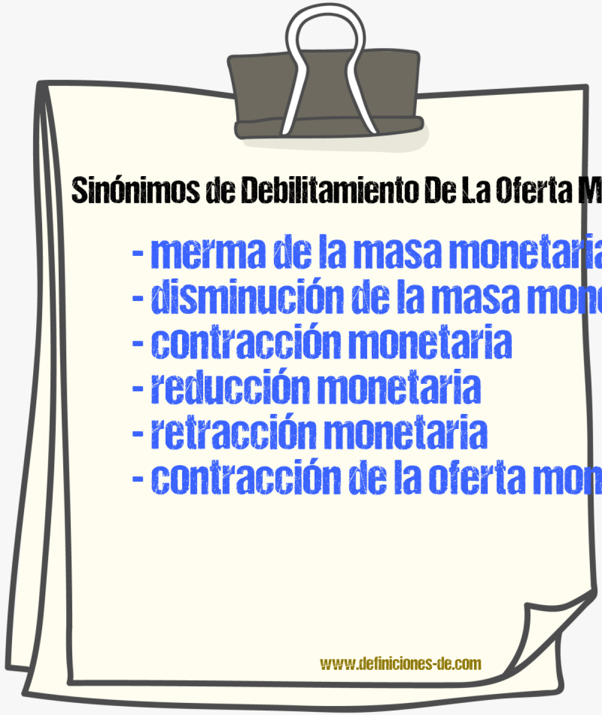 Sinónimos de debilitamiento de la oferta monetaria