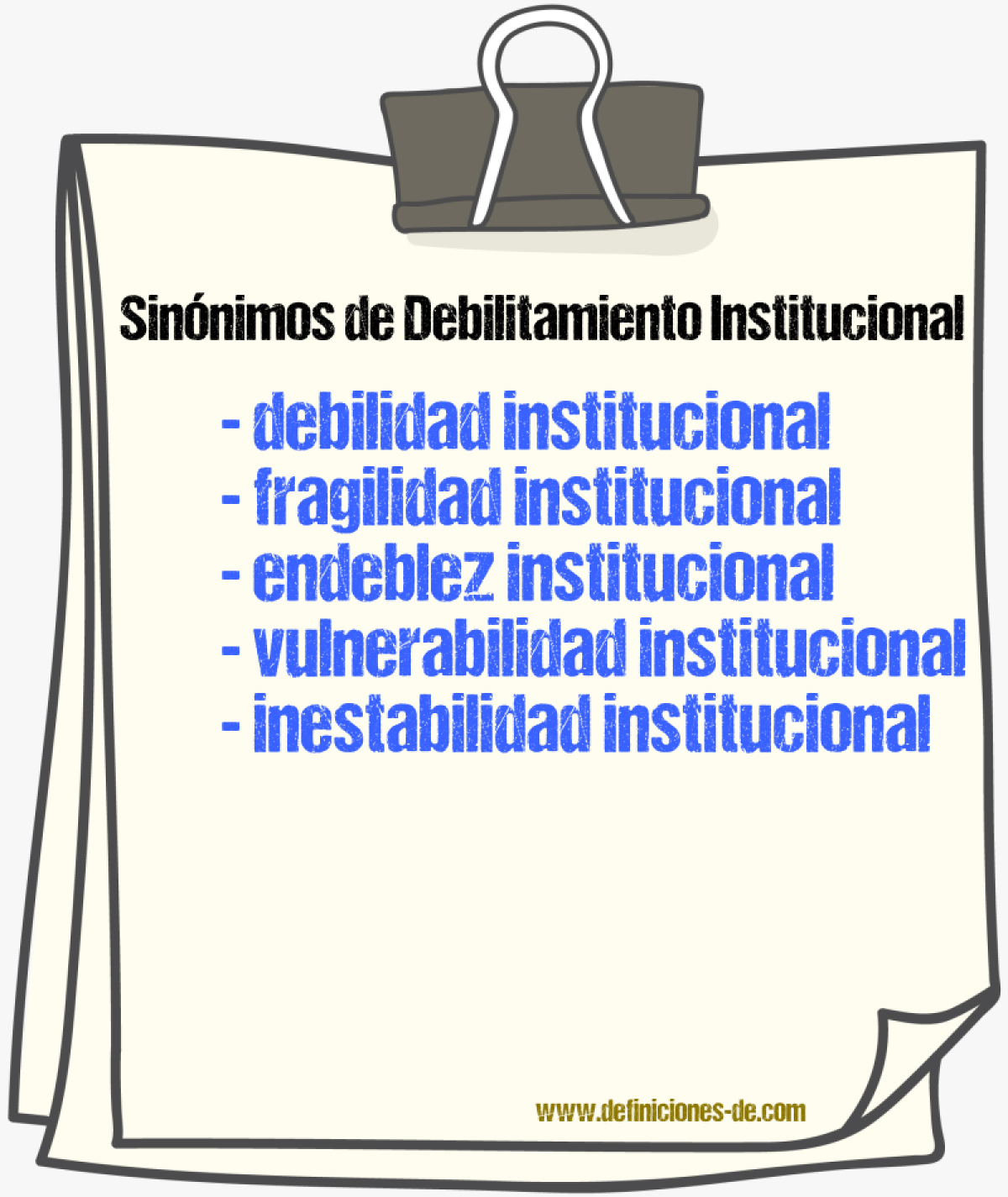 Sinónimos de debilitamiento institucional