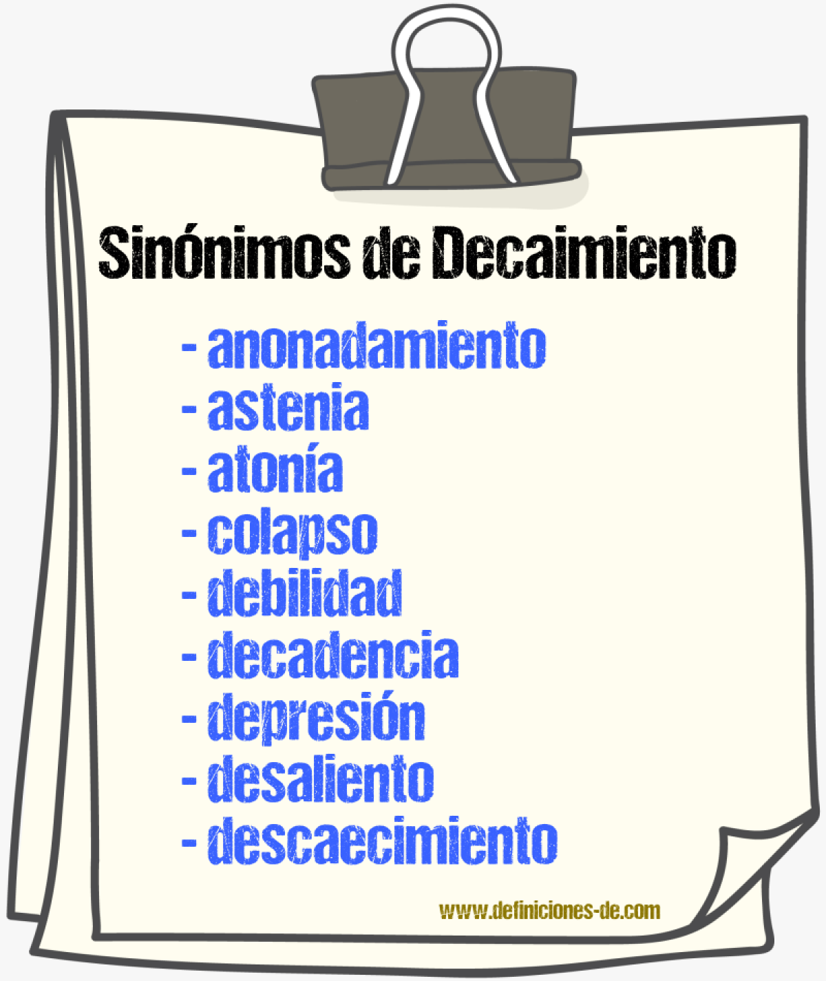 Sinnimos de decaimiento