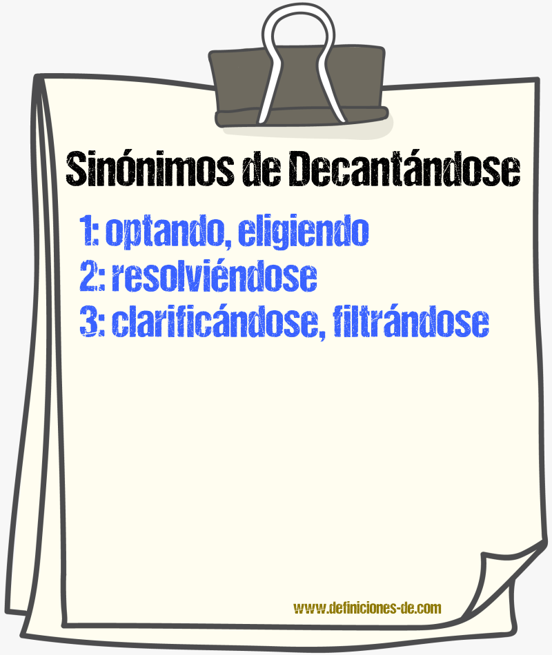 Sinónimos de decantándose