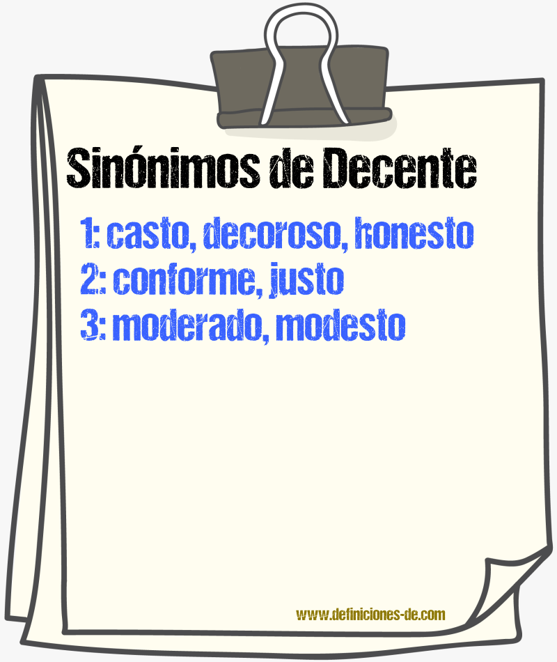 Sinnimos de decente