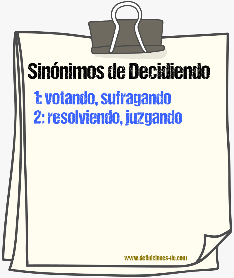Sinónimos de decidiendo