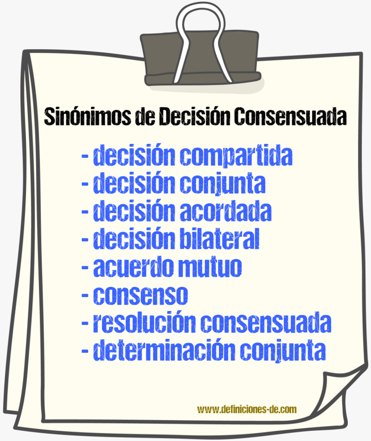 Sinónimos de decisión consensuada