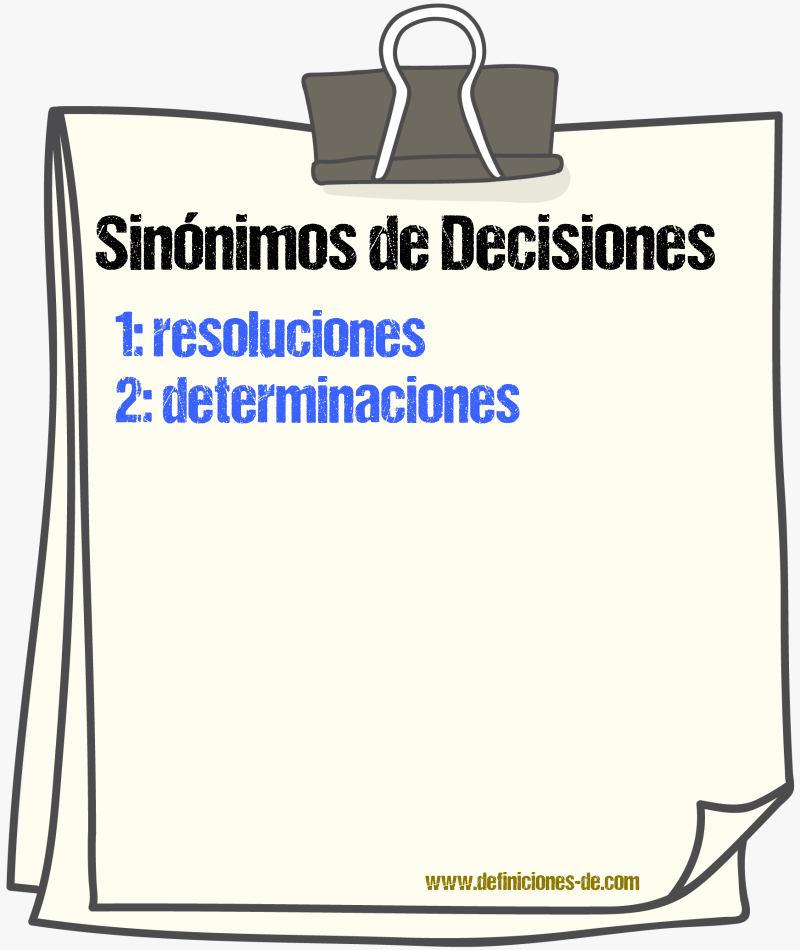 Sinónimos de decisiones