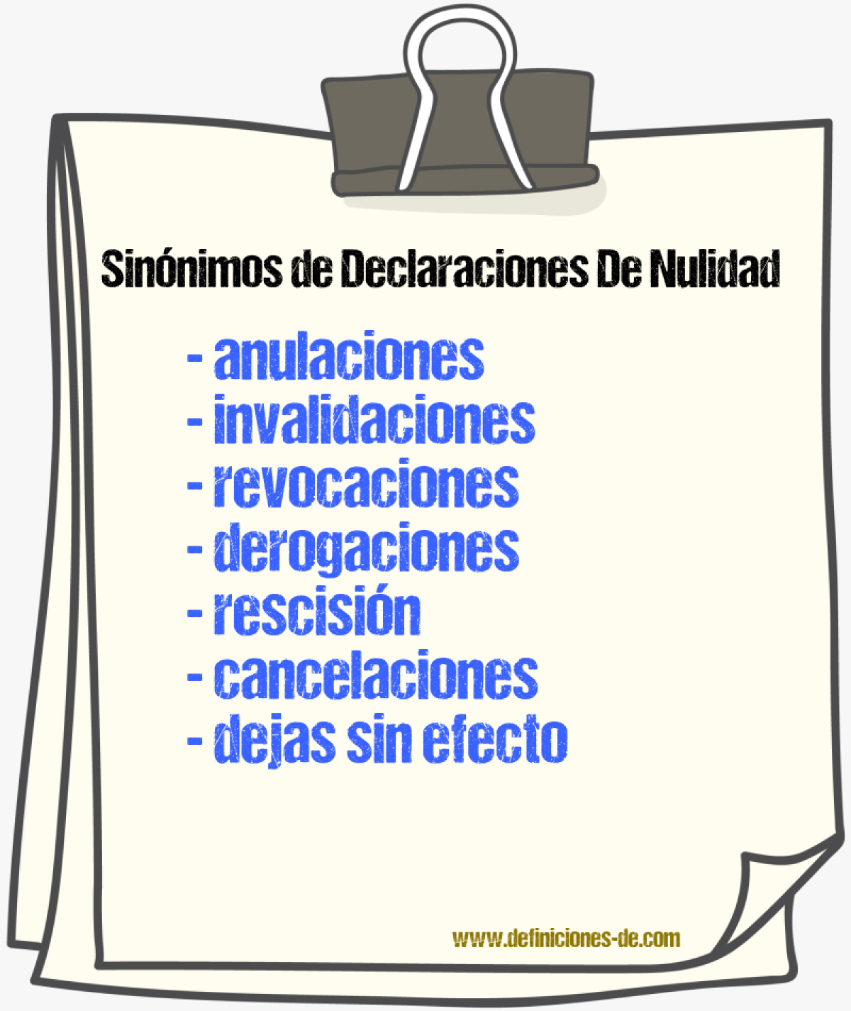 Sinónimos de declaraciones de nulidad