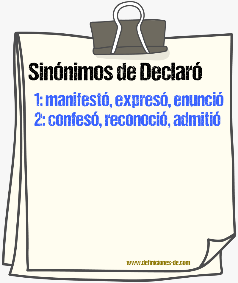 Sinónimos de declaró