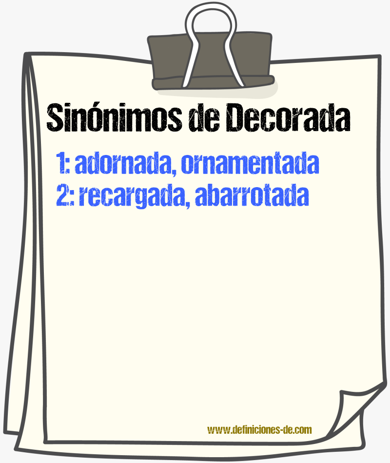Sinónimos de decorada