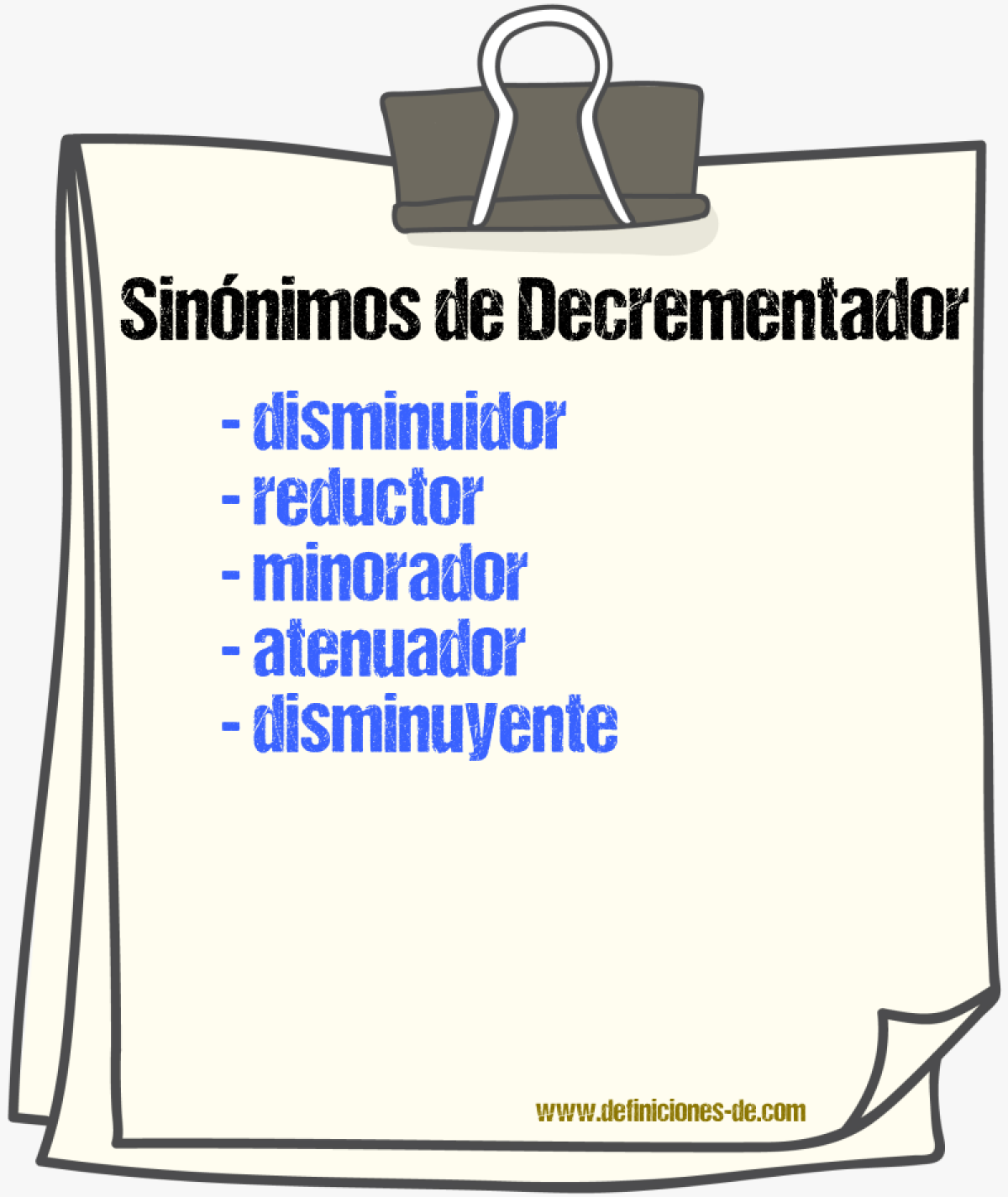 Sinónimos de decrementador