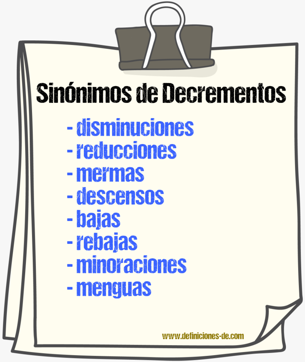Sinónimos de decrementos