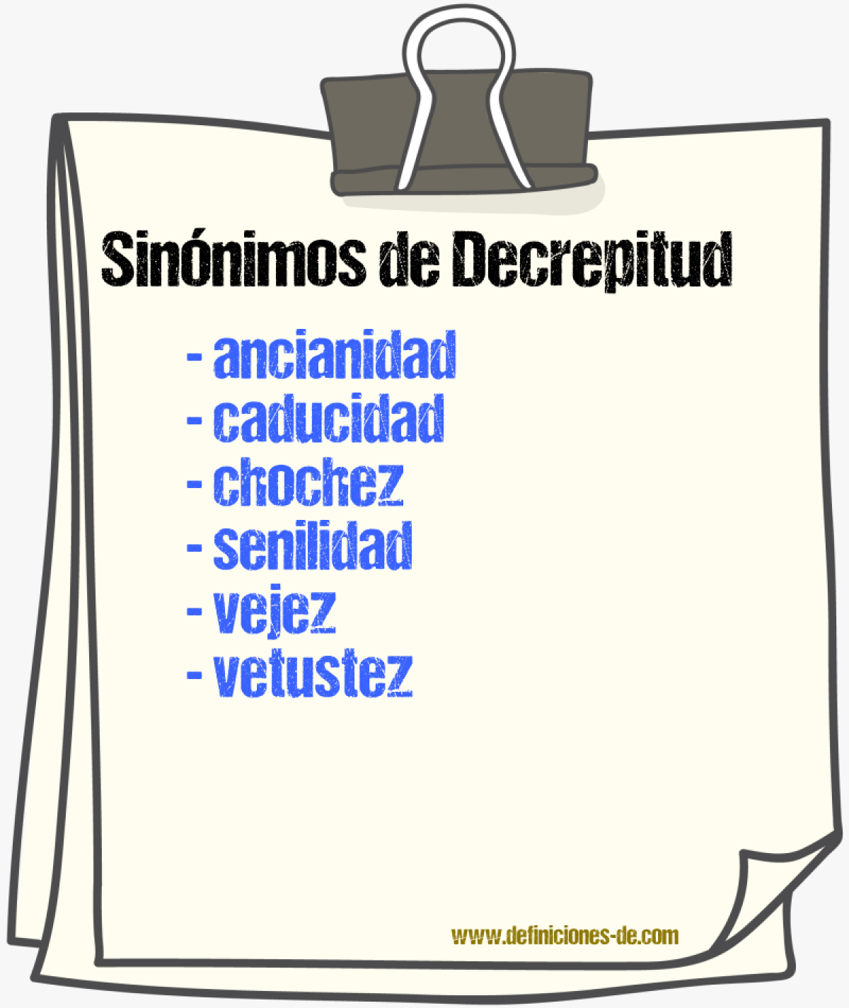 Sinnimos de decrepitud