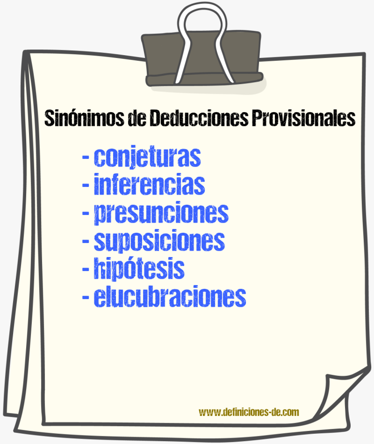 Sinónimos de deducciones provisionales