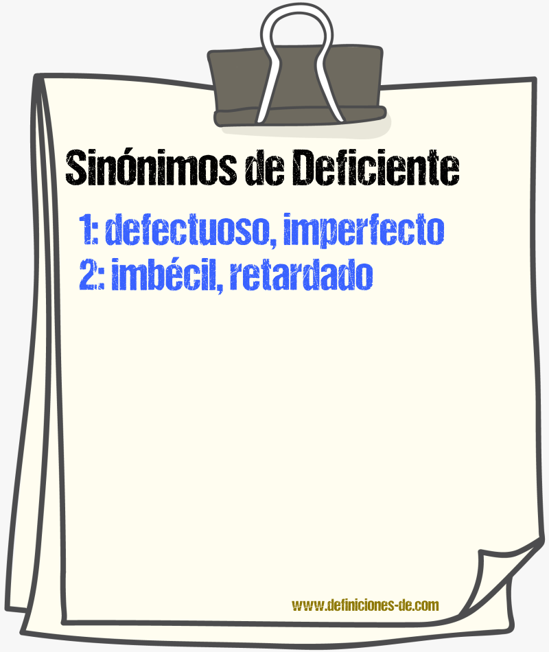 Sinnimos de deficiente