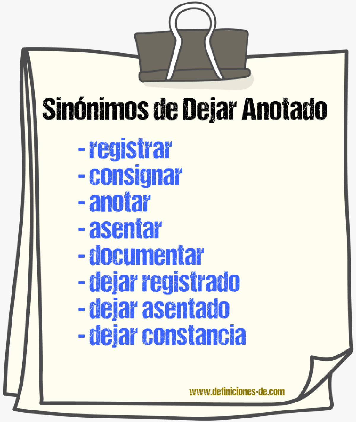 Sinónimos de dejar anotado