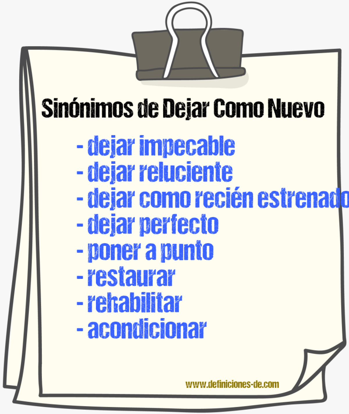 Sinónimos de dejar como nuevo