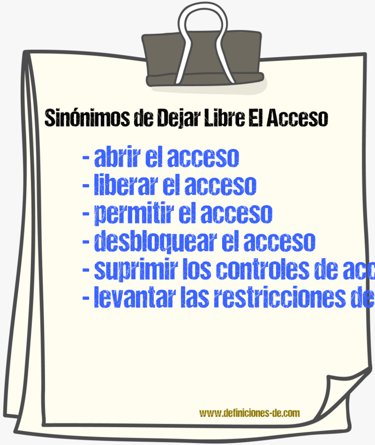 Sinónimos de dejar libre el acceso