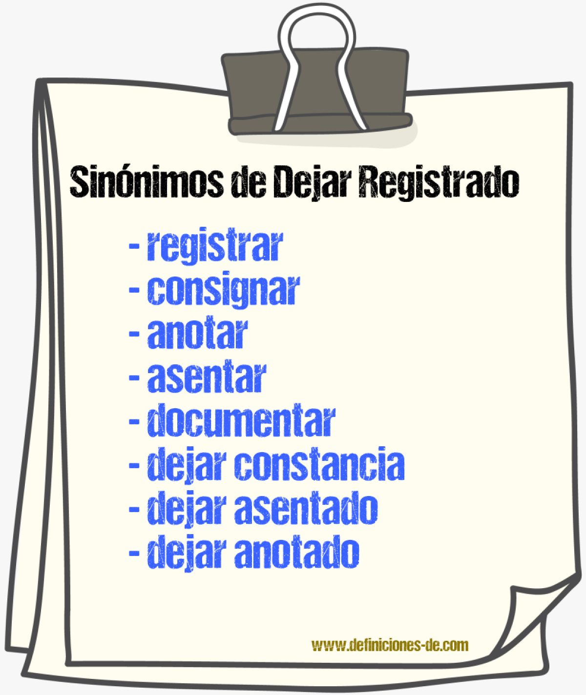Sinónimos de dejar registrado