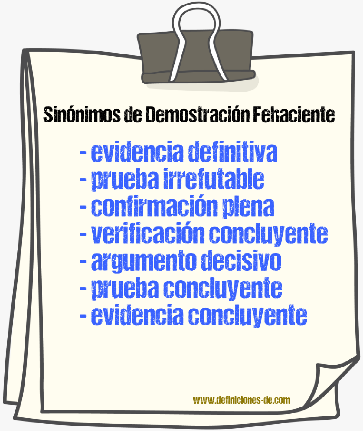 Sinónimos de demostración fehaciente