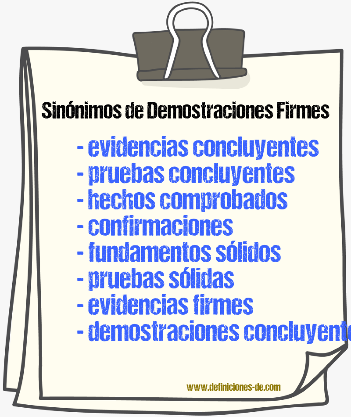 Sinónimos de demostraciones firmes
