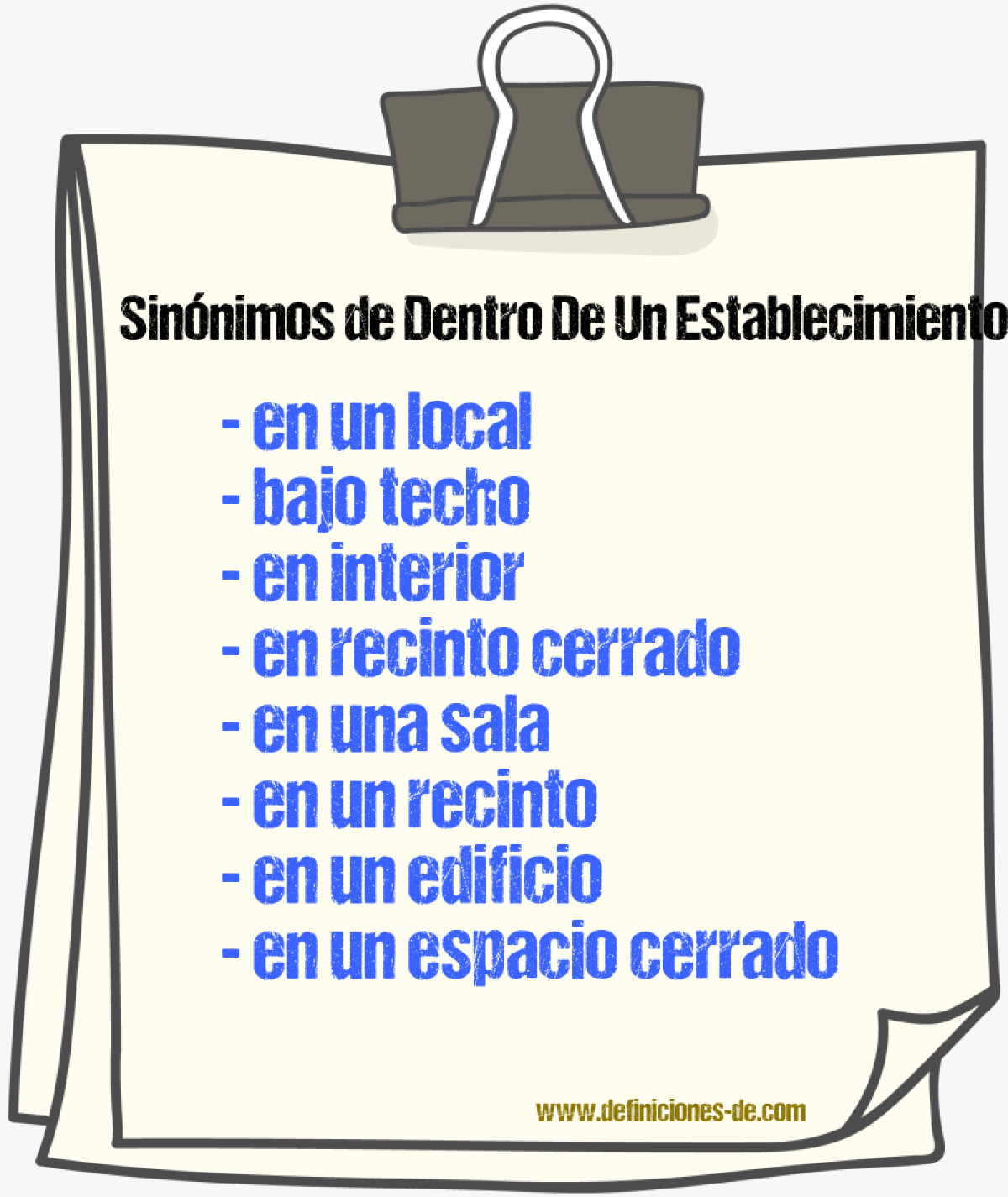 Sinónimos de dentro de un establecimiento