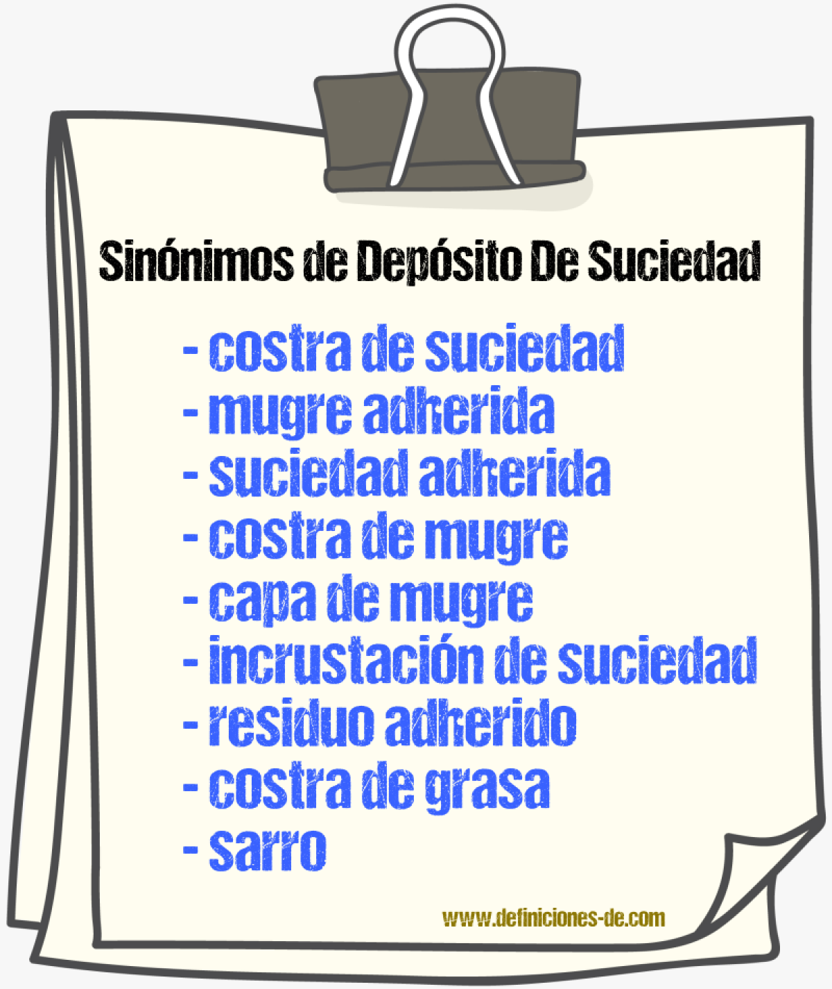 Sinónimos de depósito de suciedad