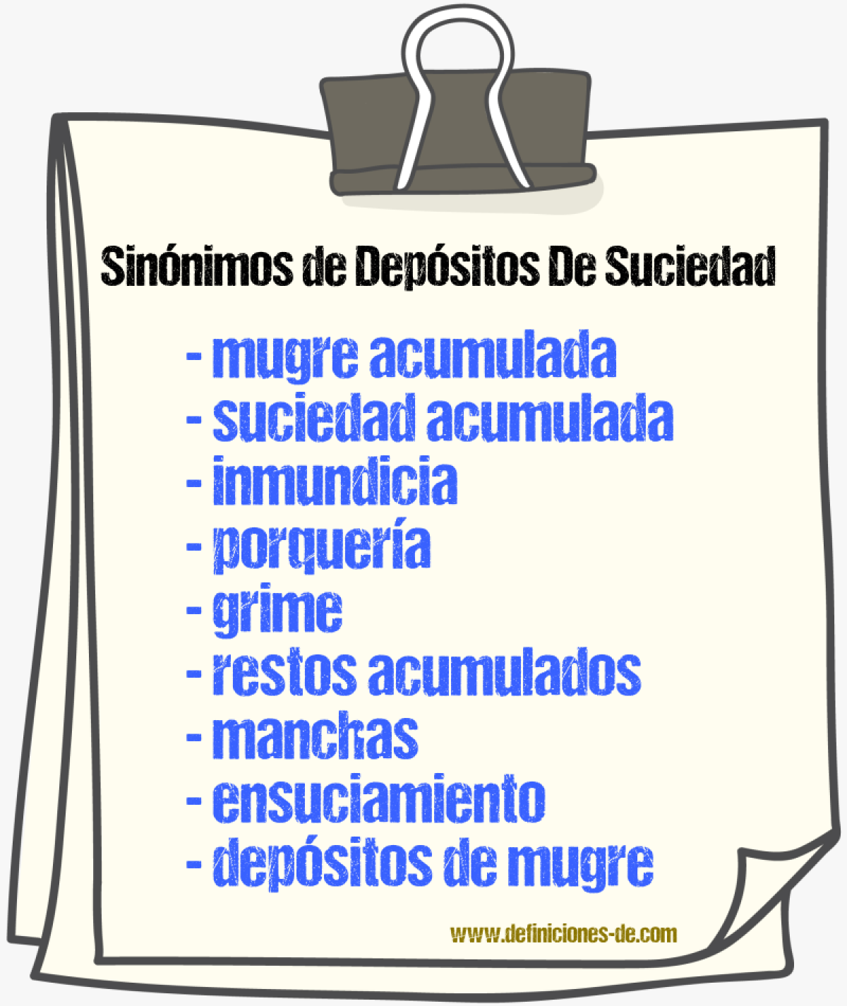 Sinónimos de depósitos de suciedad