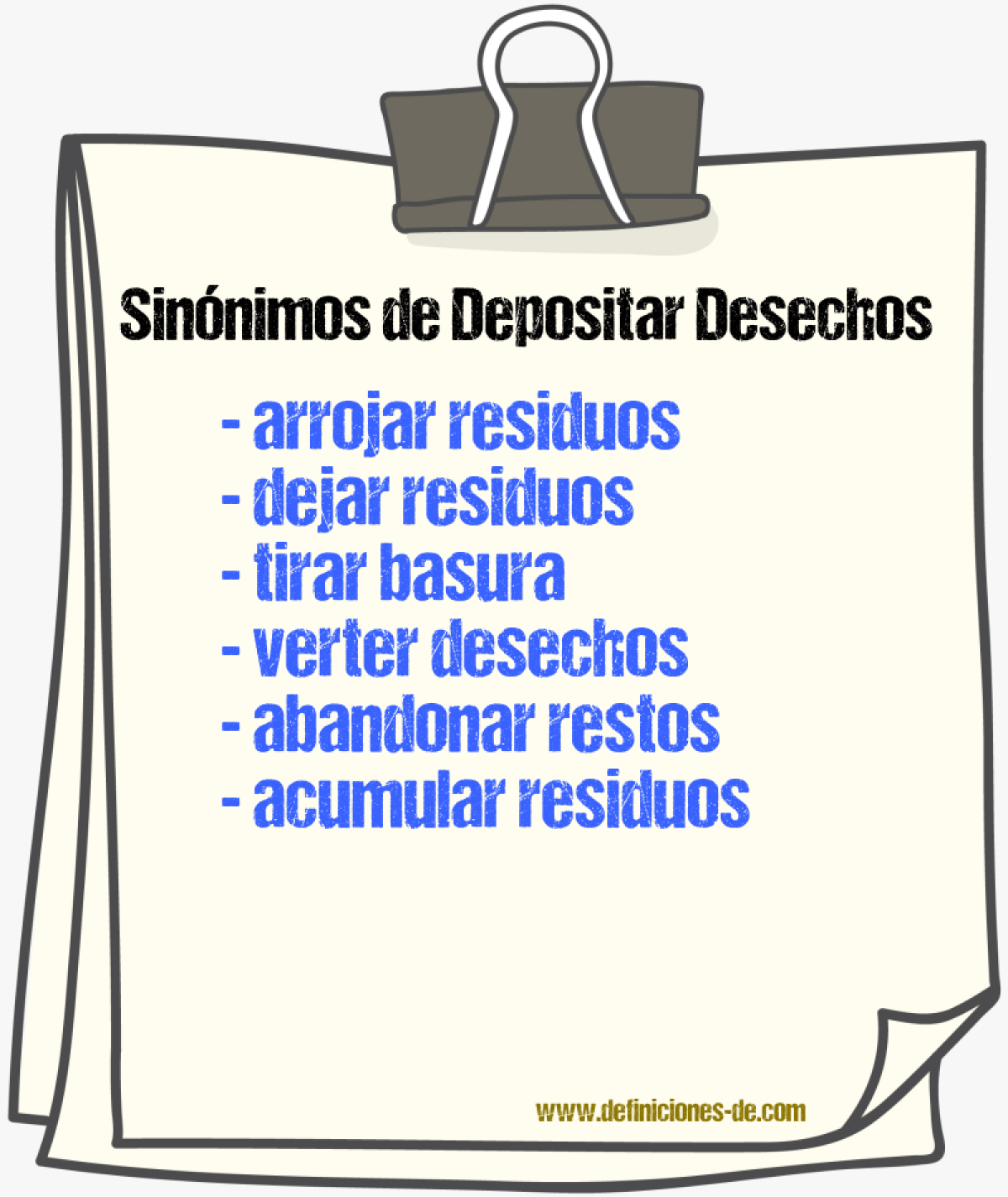 Sinónimos de depositar desechos