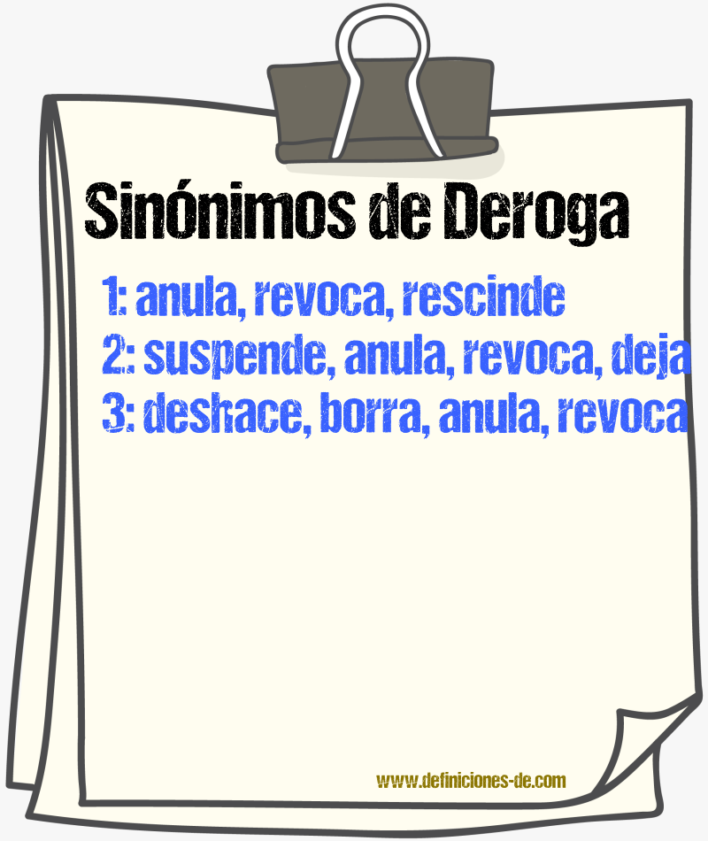 Sinónimos de deroga