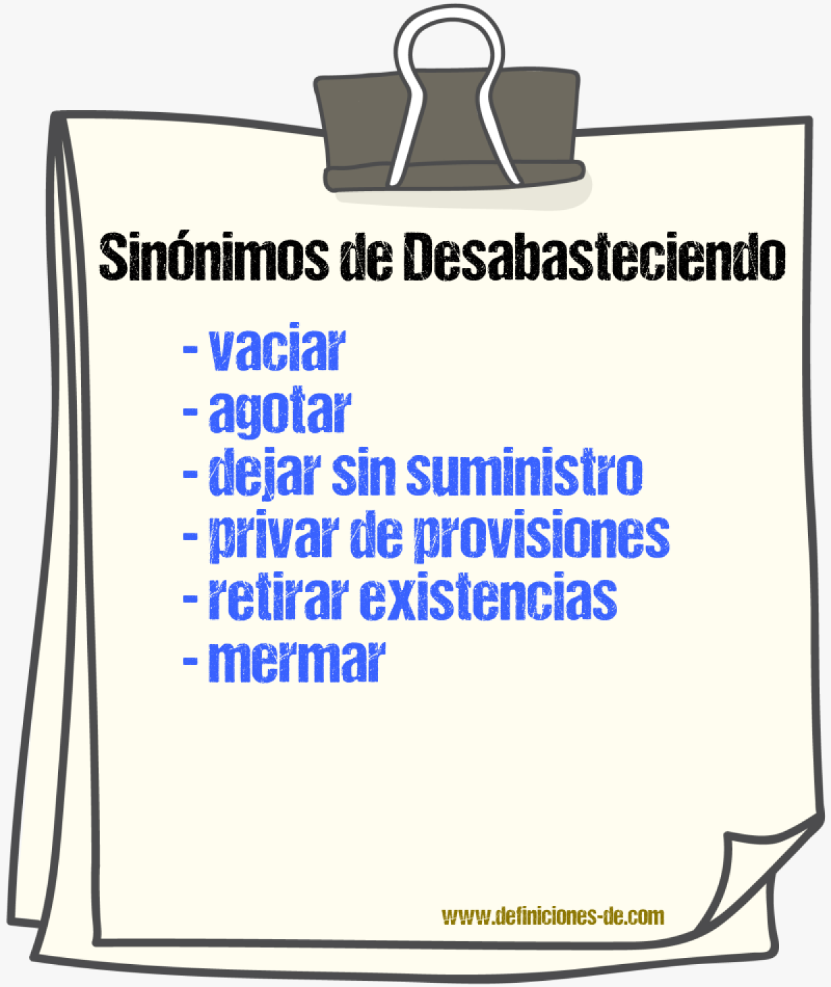 Sinónimos de desabasteciendo