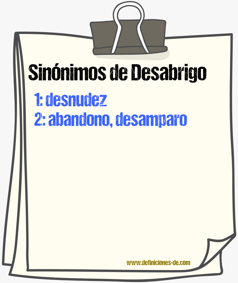 Sinnimos de desabrigo