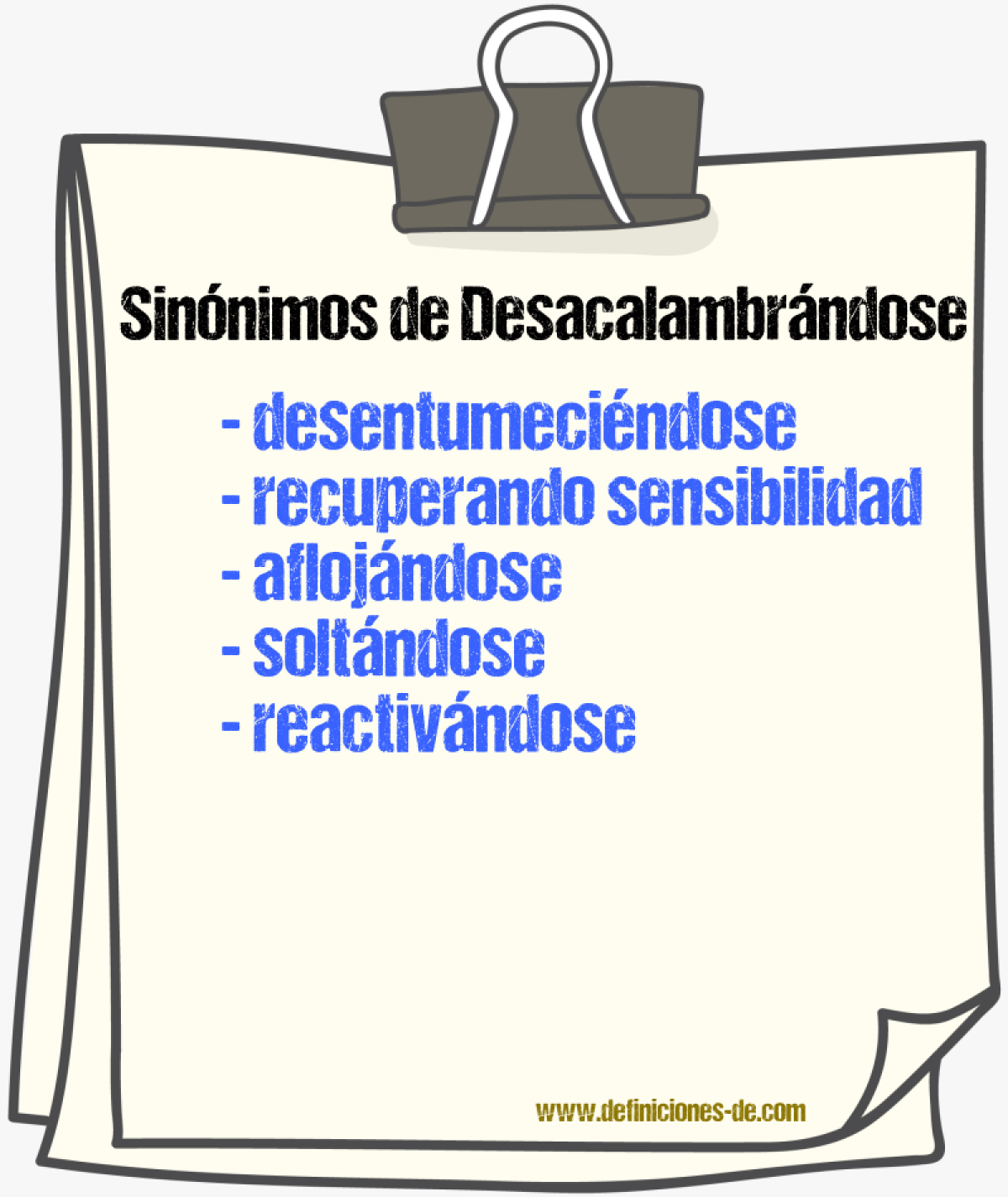 Sinónimos de desacalambrándose